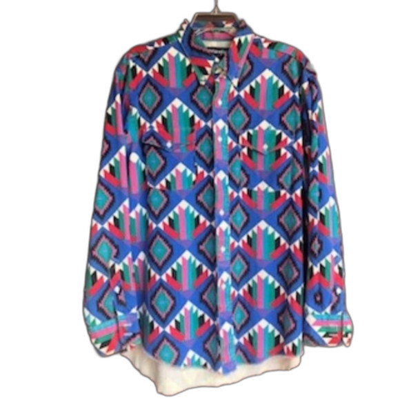 Vintage Wrangler Brushpopper Shirt Size 16.5-34 Aztec Print Cowboy Cut Western - Picture 1 of 4